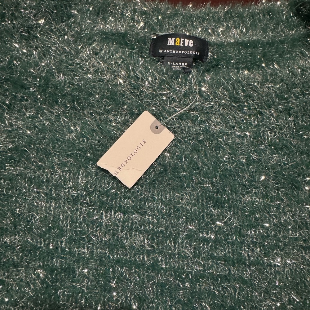Anthropologie Maeve Tinsel Eyelash Sweater Size XL Teal Green - Picture 13 of 13